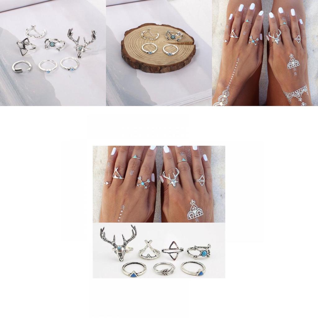 Vintage Gold And Silver Boho Gypsy Deer Head Triangle Turquoise Alloy Rings For Men And Women