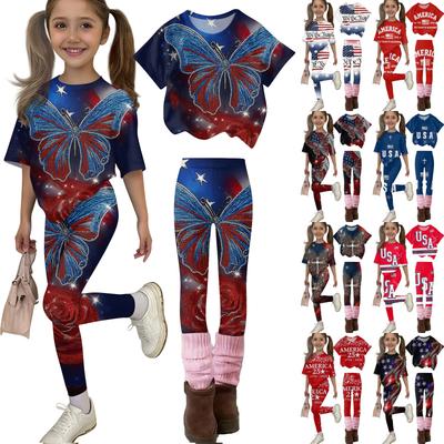 Ensemble Deux Pièces Décontracté pour Enfants Haut à Manches Courtes et Pantalon Long Ensemble Imprimé Papillon Coupe Confortable Tissu Léger Convient pour un Usage Quotidien