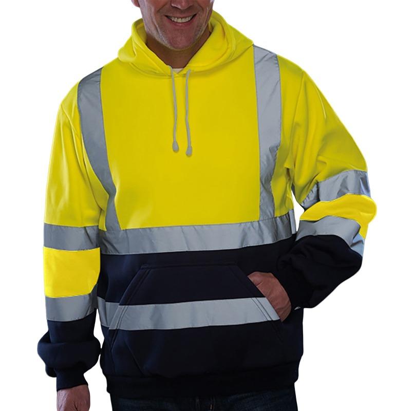 Men's High Visibility Reflective Stripes Pullover Hoodie With Kangaroo Pocket