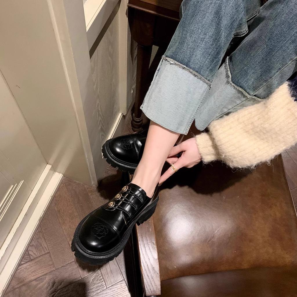 Grape mother studiolee Hepburn style retro platform sole single shoes thick heel embroidered loafer small leather shoes women spring and autumn