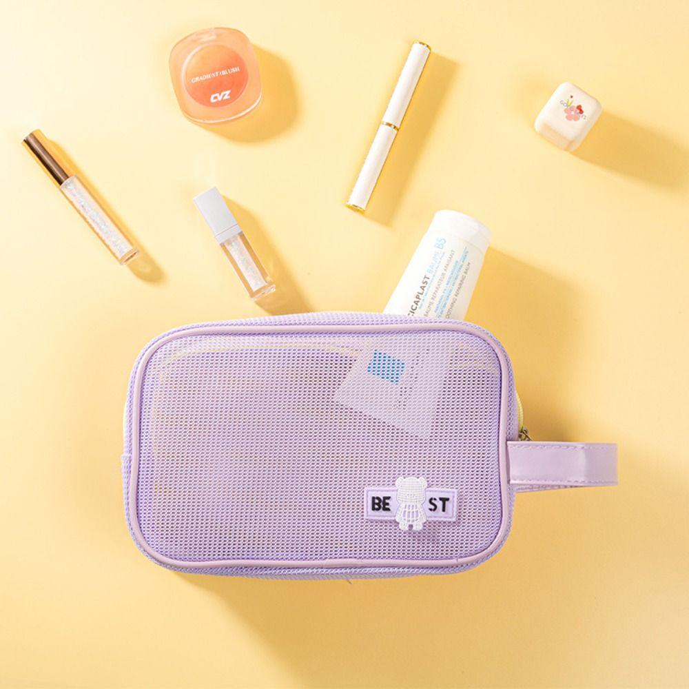 Zipper Mesh Makeup Bag Large Capacity Toiletry Storage Bag Casual Transparent Cosmetic Bag  Holiday