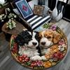 Two Cute Puppies Round Area Rug,Carpet Rug for Living Room Bedroom Sofa Playroom Decor,Non-slip Floor Mat