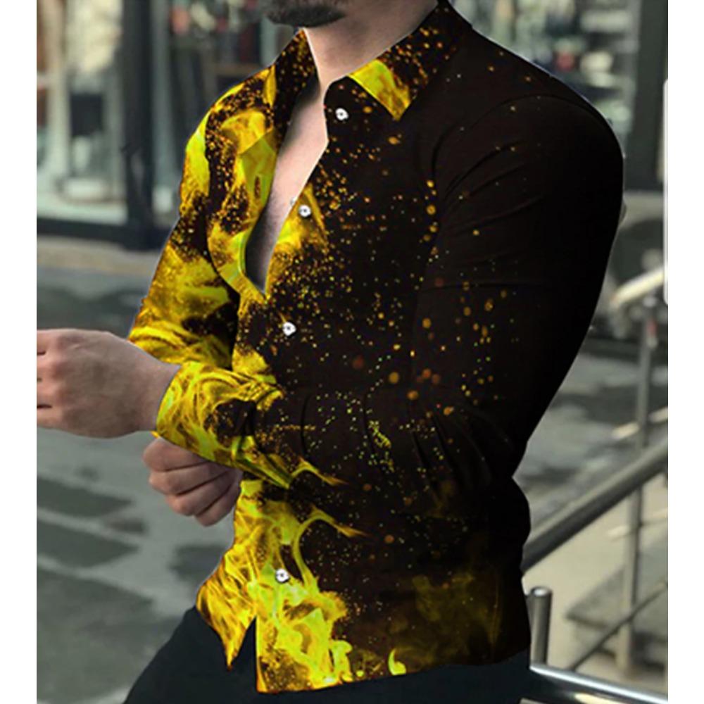 Herren Flammenprint Langarmshirts Lässiger Cardigan Neue Knöpfe Urlaubsmode Hemden