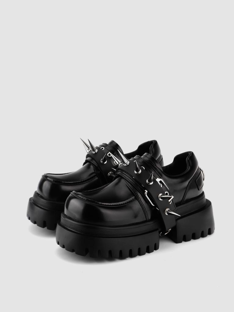 Fashion Loafers Women's New Sweet and Cool Brock rivet Style Thick-soled Heightening Single Retro Black Non-slip Small Leather Shoes