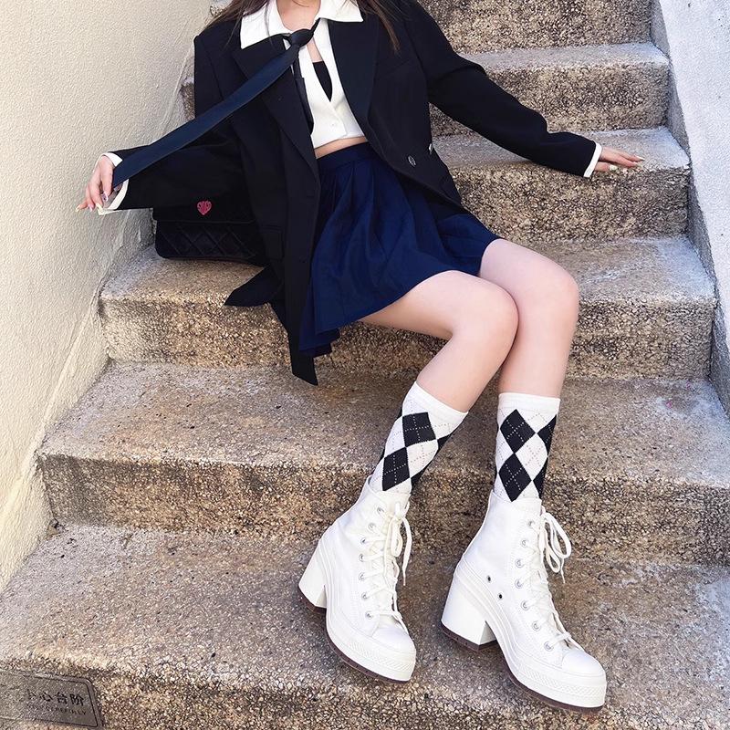 Spring heightening retro canvas Martin boots women's small platform short boots solid color single boots super high heel boots