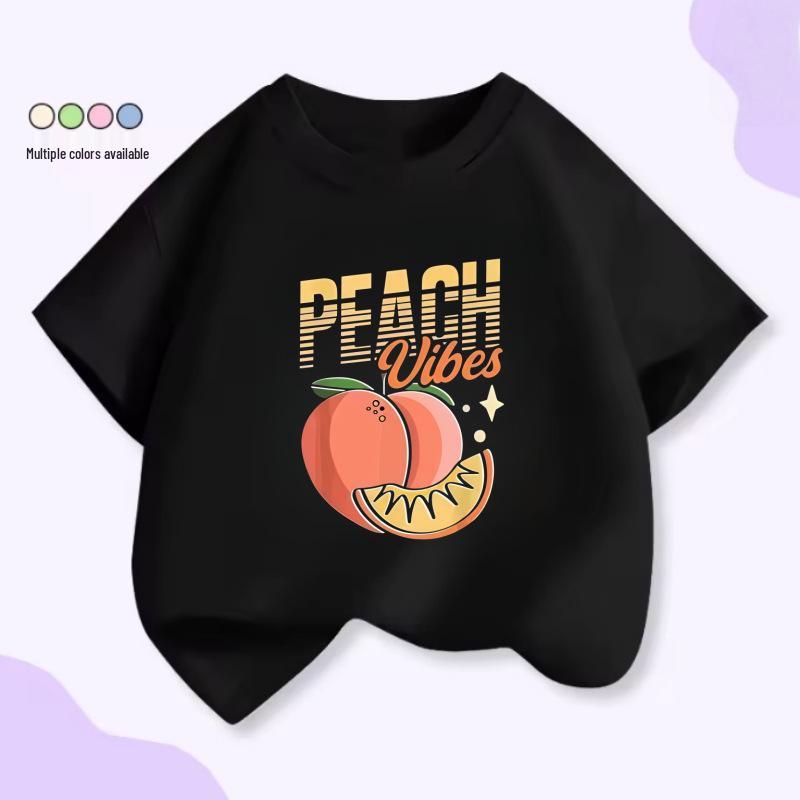 Handbemaltes Pfirsichscheiben Kinder Unisex Slogan T-Shirt