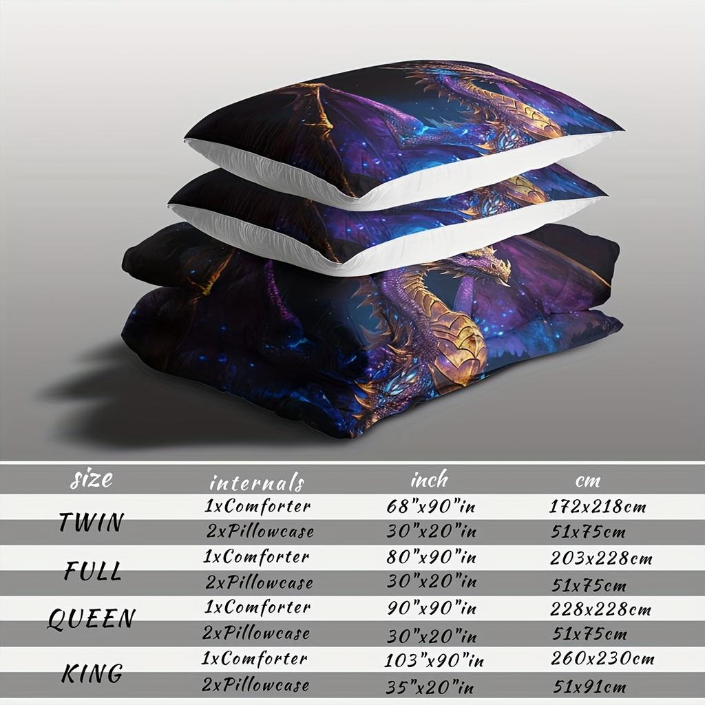 3pcs, Soft And Comfortable Dragon Comforter Set, Ancient Wild Animal Dragon Pattern Bedding Set, Dragon Bedding Set, 3D  Cartoon