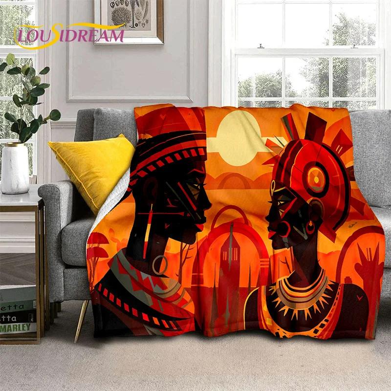 Cartoon Africa Ethiopian Custom Painting Art Soft Flannel Blanket for Bed Bedroom Sofa Picnic,Throw Blanket for Outdoors Leisure