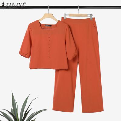 Womens Blouse and Pants Casual Two Piece Trousers Suit Set