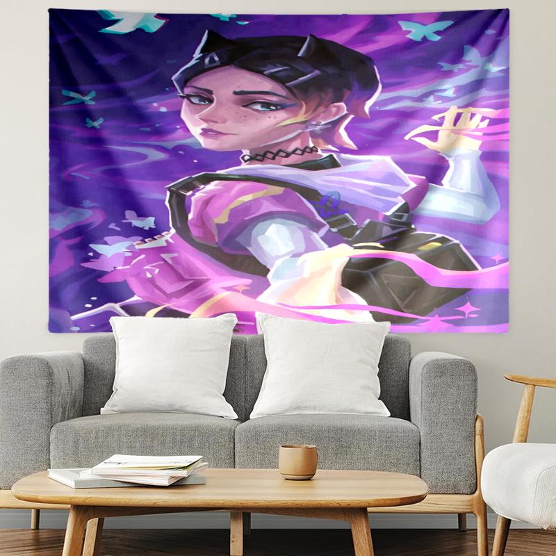 VALORANT Tapestry, Wall Hanging Tapestry, Pattern Tapestry for Dorm Bedroom Living Room Wall Art Photography Backdrop