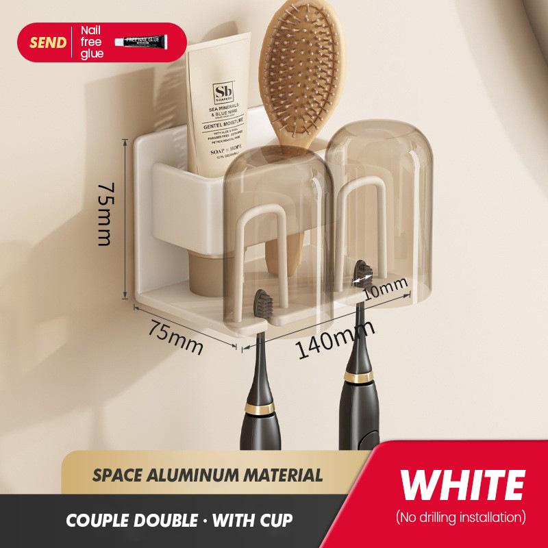 Toothbrush Storage Rack Bathroom Wall Mounted Non Perforated Iron Electric Toothbrush Storage Rack Cup Storage Set