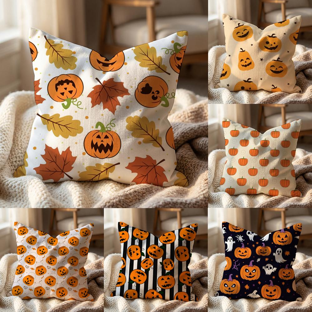 Cute Halloween scary pumpkin Cushion Cover Multi-Scene Pillow Cover for Home & Car - Reversible, Soft & Durable for Daily Use