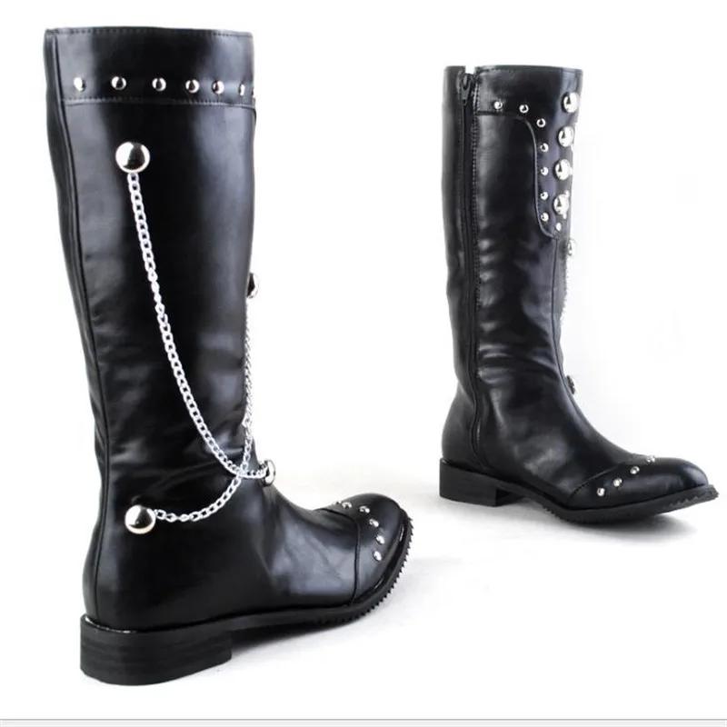 Fashion 2024 Fashionable stage boots punk Over Knee High Boots  Leather Men Long Waterproof Snowboots Equestrian Motocycle Boots
