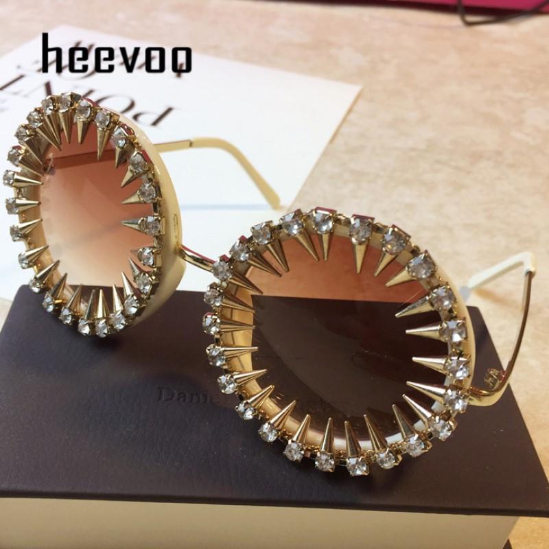 

Ретро круглые солнцезащитные очки в стиле панк для женщин, металлические, с бриллиантами, золотые, с кристаллами, гиперболизированные, очки для глаз, UV400