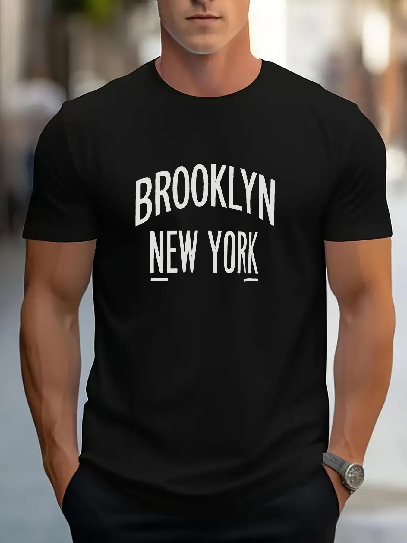 Brooklyn New York Pattern T-shirt- Casual Lightweight Round Neck Short Sleeve T-shirt L