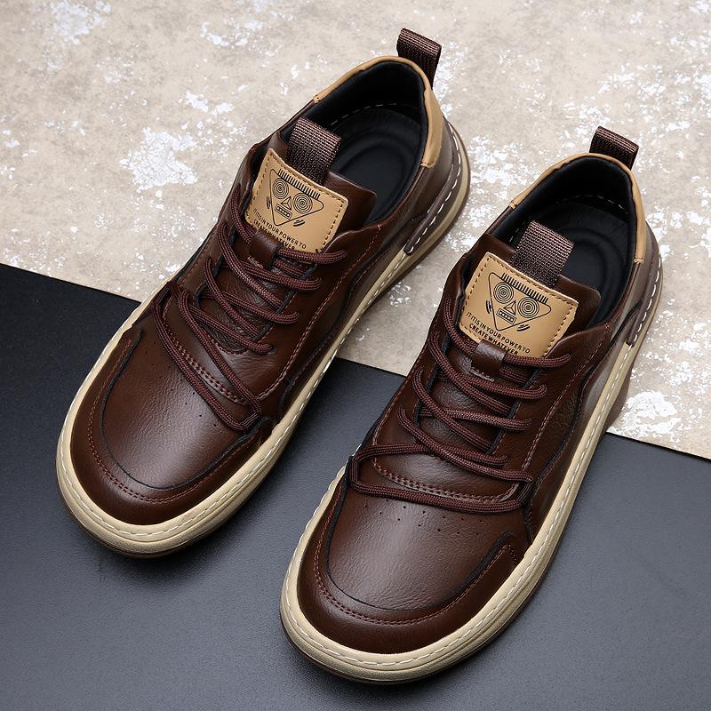 Leather large size men's shoes new spring versatile trend little white shoes men's breathable deodorant leather shoes men's casual board shoes