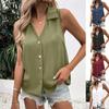 Top casual in chiffon a tinta unita con scollo a V, ampio, per primavera ed estate, da donna, alla moda, senza maniche, con bottoni a torsione, canottiera a camicia