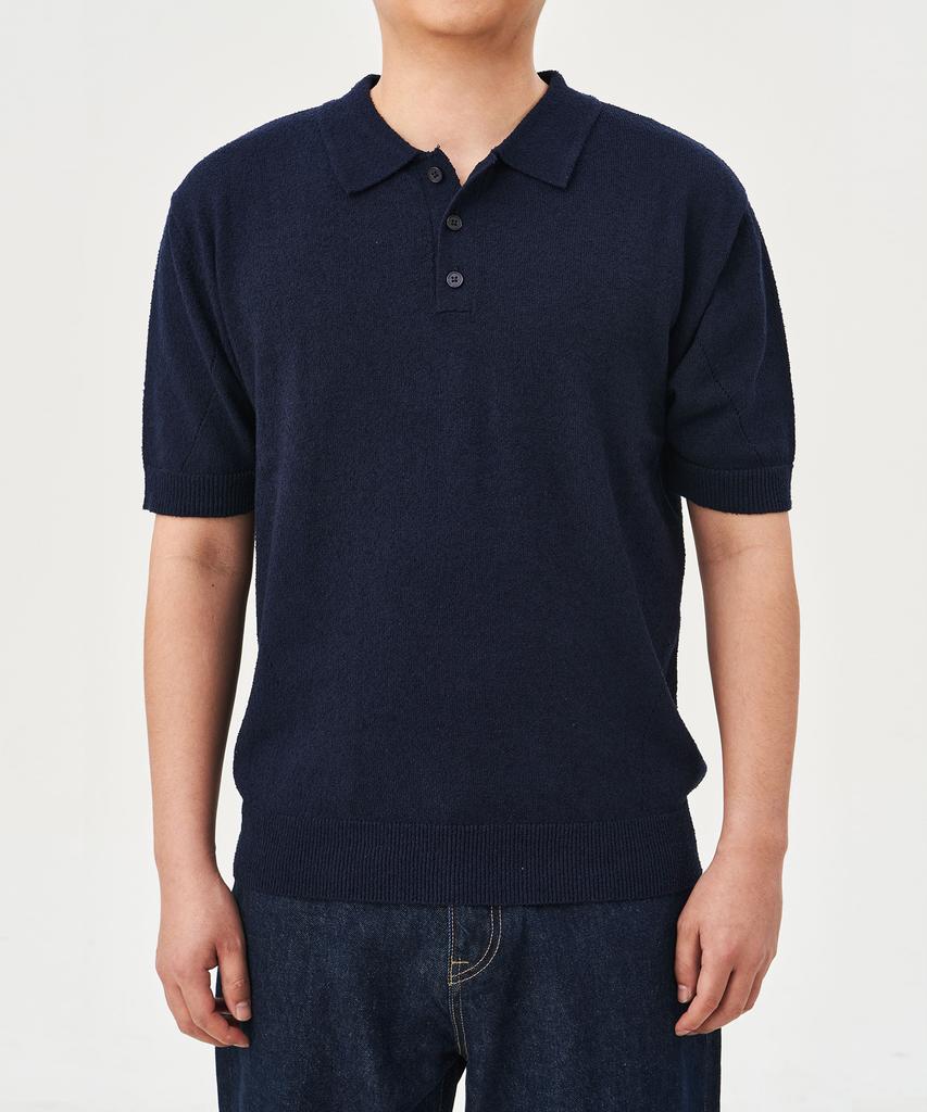 PLAC Basic Short Collar Knit Short Sleeve Navy