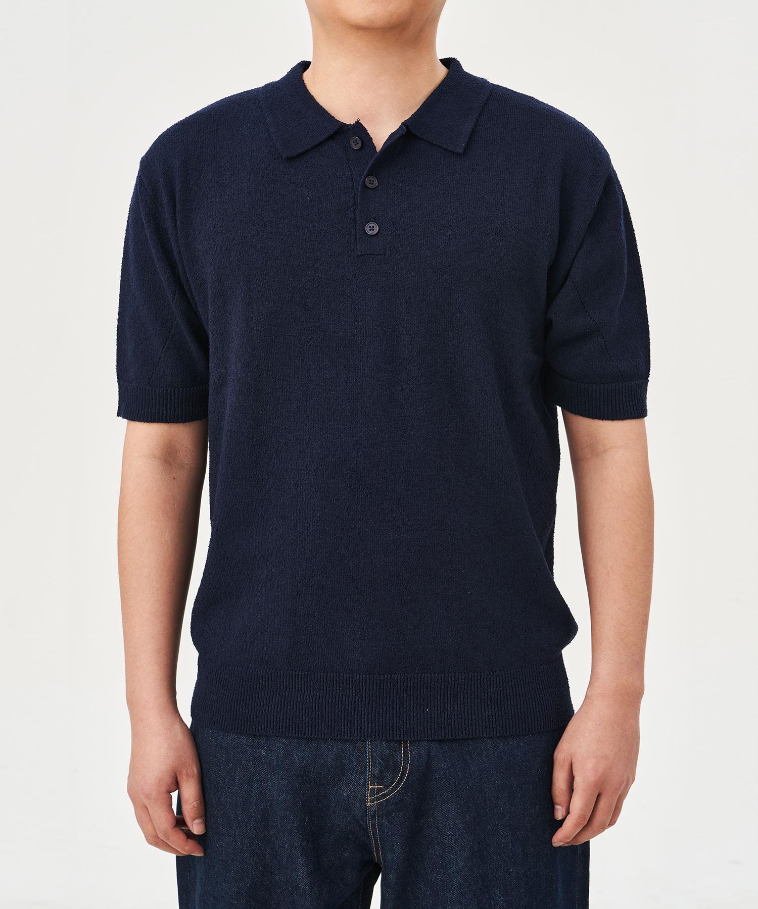 Basic Short Collar Knit Short Sleeve Navy Navy/M