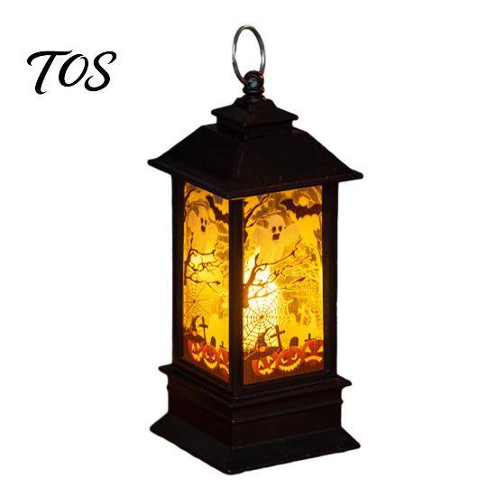 Tragbare Hängelaterne Halloween Nachtlicht, Vintage Batteriebetriebene LED-Laterne, Simulierte Flackernde Flamme Atmosphäre Partydekoration für D black