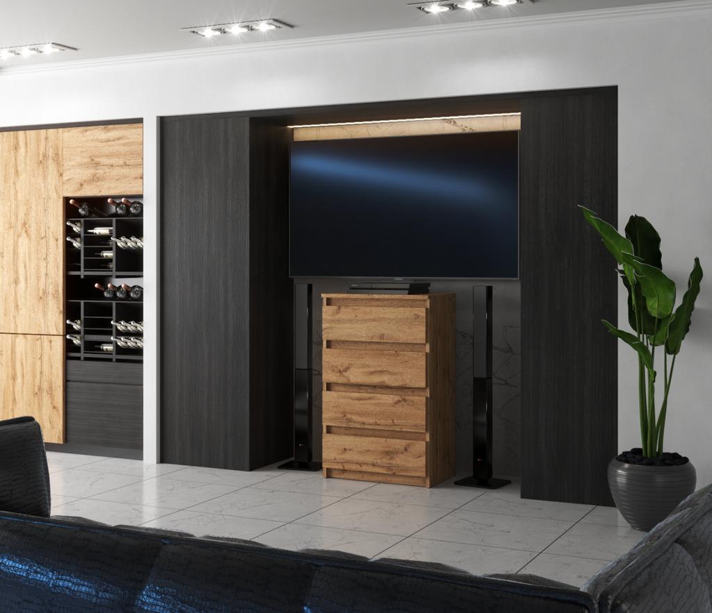 Chest of Drawers Oak Wotan 60 CM 4S TV Cabinet Furniture for Living Room Bedroom