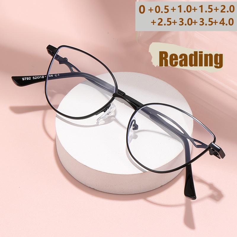 Fashion Metal Cat Eye Anti Blue Light Reading Glasses For Women HD Display Youthful Style 9792