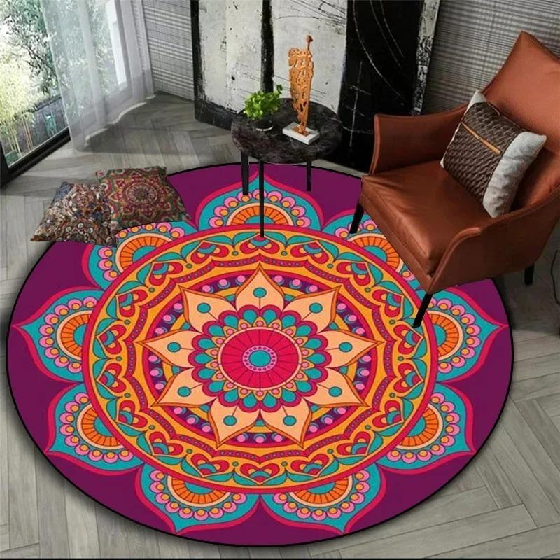 Bohemian Mandala Round Bedside Rug For Hanging Basket Computer Chair Floor Mat Meditation Yoga Mat Home Decoration