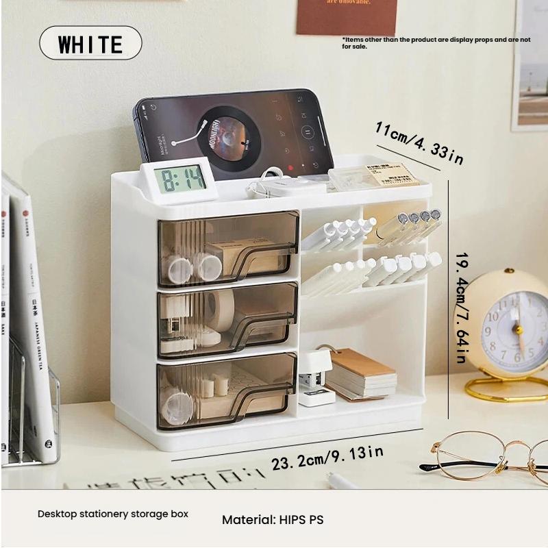 

1pc Desktop stationery storage box, multi-layer large space design, easy to organize all kinds of stationery білий