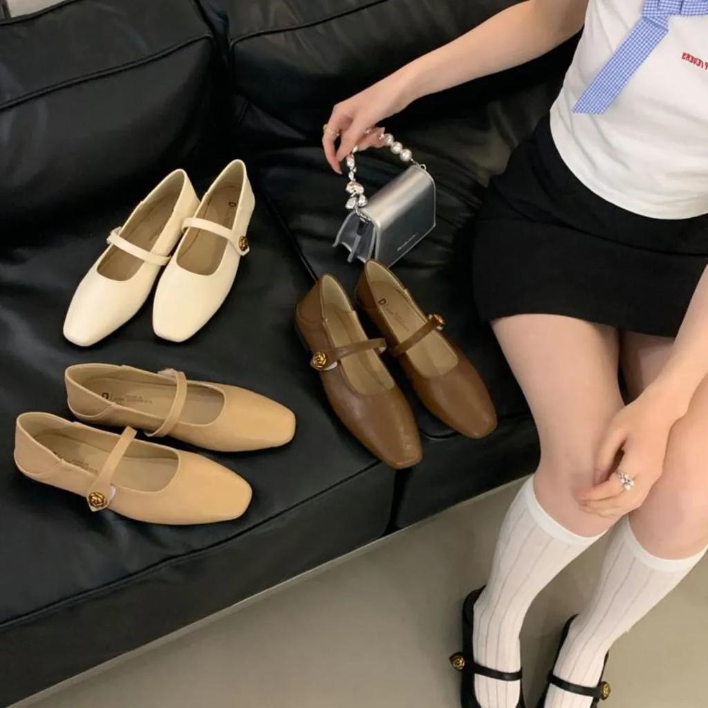 Flat bottom versatile square head evening shoes spring and autumn new one shoe two wear French shallow mouth Mary Jane women's shoes