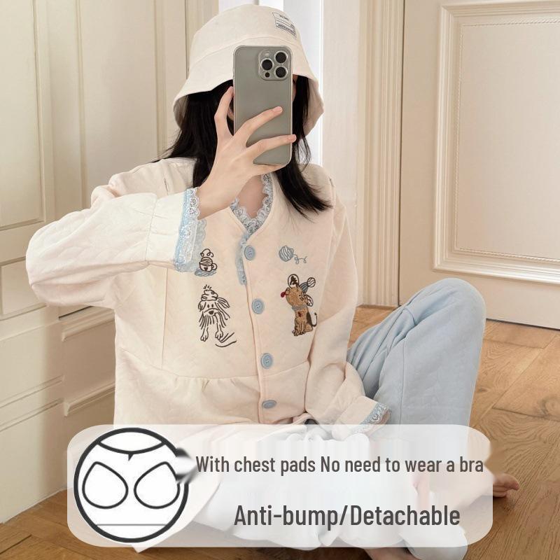 

Da Ju Yan Xuan Maternity Air Cotton Sleepwear: Layered, Chest-Padded, No Underwear Needed – Ideal for Spring, Autumn, Winter, and Breastfeeding Moms L