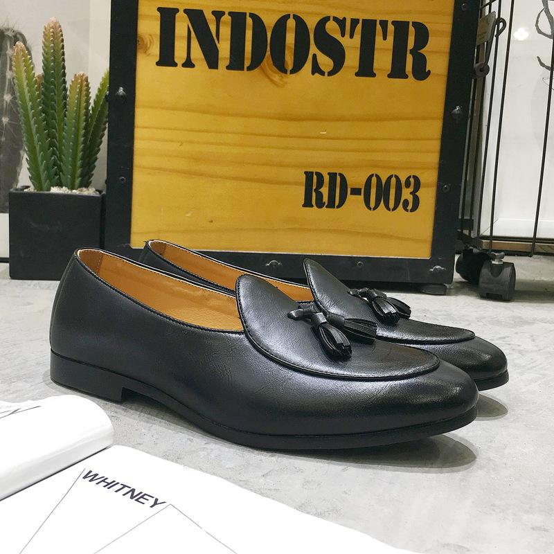 

Мужская обувь весна-лето новые повседневные кожаные туфли модные маленькие кожаные туфли с бахромой корейская версия трендовые кожаные туфли с одной педалью 44