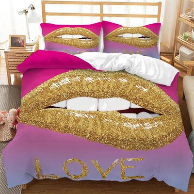 Capa de Edredom Lábios Sexy King Twin Estampa 3D de Boca Conjunto de Roupa de Cama Microfibra Capa de Edredom Marcas de Beijo Capa de Colcha Rastro de Batom