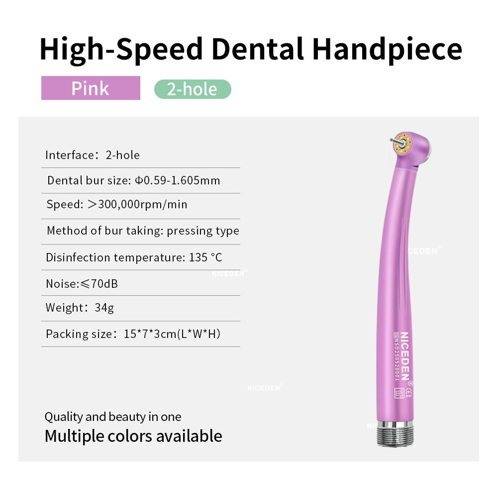 Niceden High-Speed Handpiece LED Push Button Standard Head 2/4 Holes Three Water Spray Air Oral Therapy Equipments Accessories 5 LED 5 Water Holes