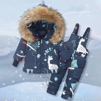 Zestaw ubrań dla dzieci parka z kapturem chłopiec kombinezony dziecięce maluch dziewczyna ubrania zimowe ciepłe kurtki puchowe dzieci dinozaur płaszcz Snowsuit