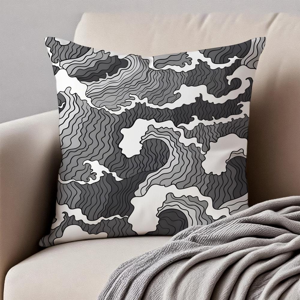 Wave Pattern Pillow Fresh Ins Style Decor Cushion Cover Pillowcase Anti-Dustmite Invisible Zipper Short Plush Sofa Cushion
