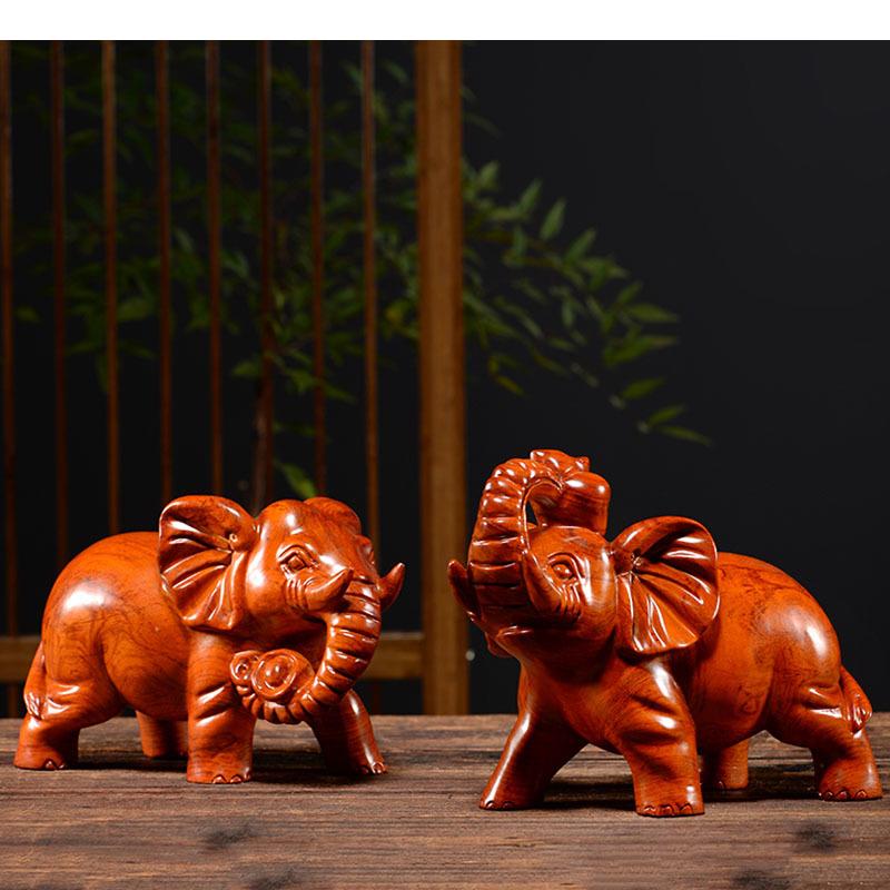 Rosewood Wood Carving Crafts Elephant Statue 2 Pcs/set Vintage Home Decor Ornaments Living Room Decoration Sculpture