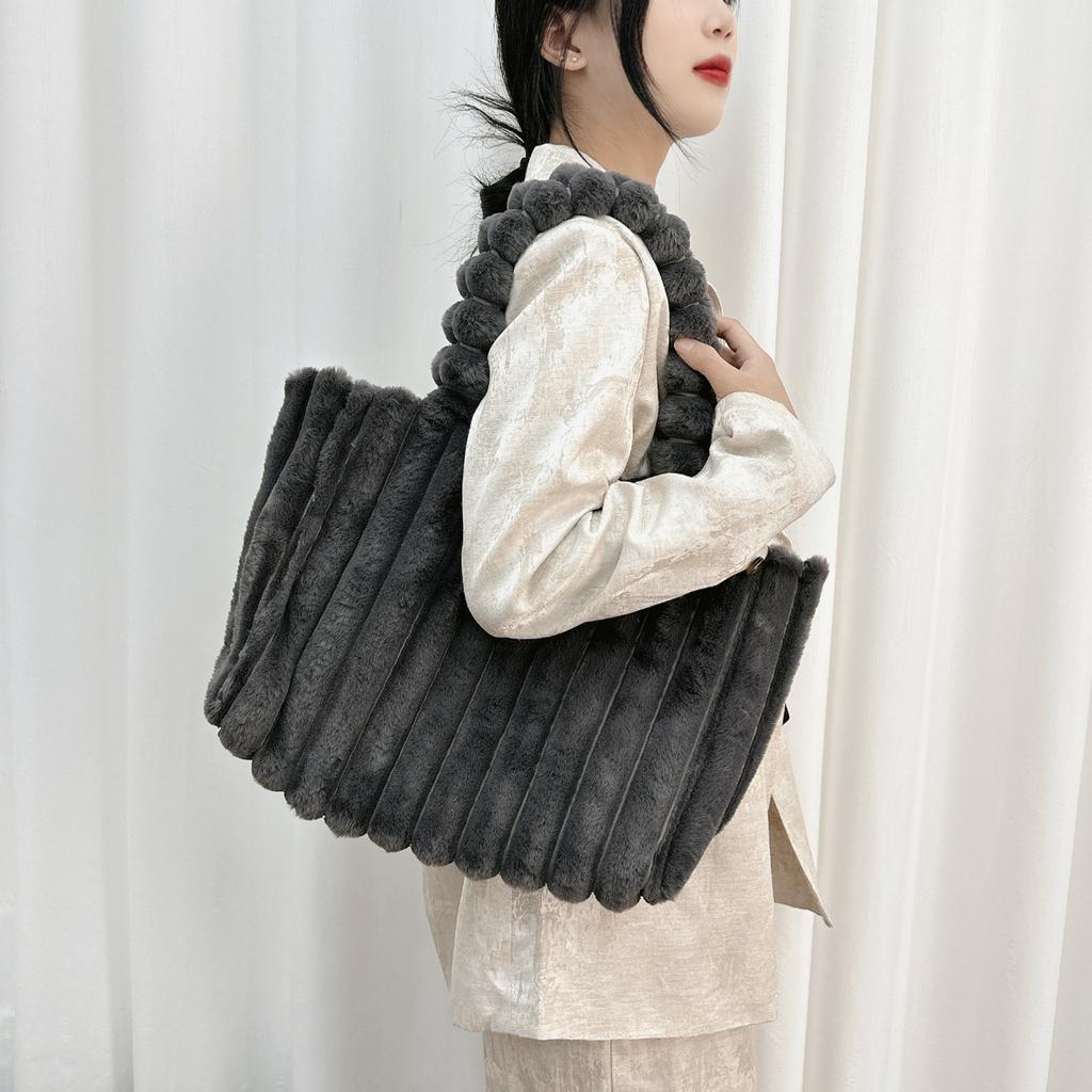 Autumn Winter New Fashion Macaron Women's Shoulder Bags High Capacity Commuter Horizontal Square Large Tote Bag Plush College Student Girl Armpit Bags