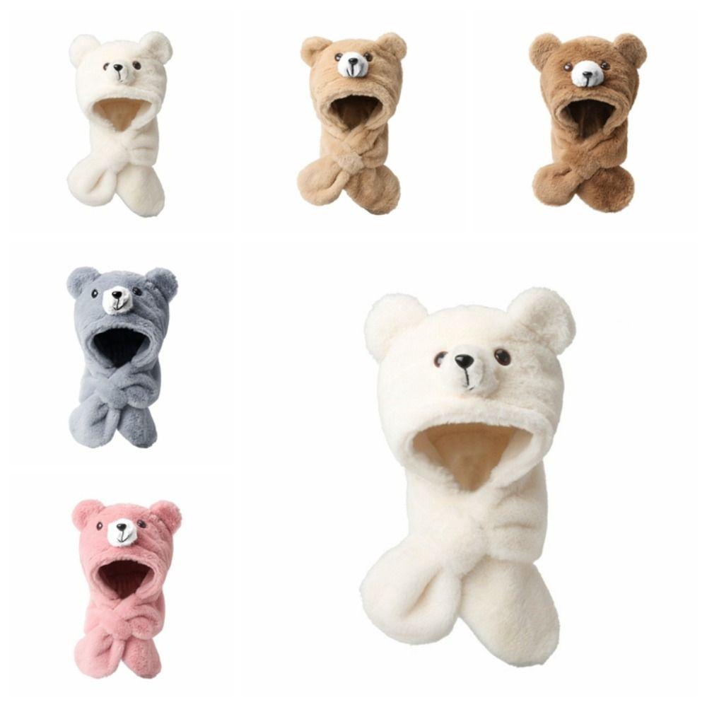 Pogrubiona Zintegrowana Czapka z Szalikiem dla Dzieci Miękkie Misie Nauszniki Czapka Nowa Zimowa Czapka Beanie Dziecko