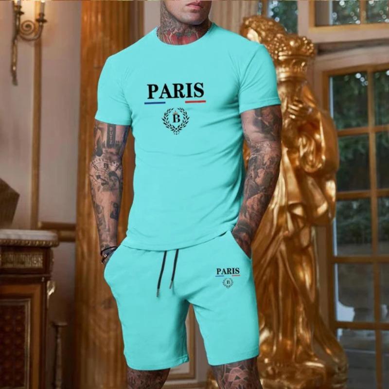 2025 Neue Sommer Herrenmode Kurzarm T-Shirt+Split Shorts 2-teiliges Set Sportbekleidung Mode Jogging Freizeit Herren Set