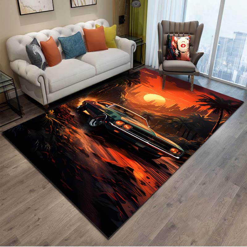 Old School Muscle Car Pattern Cool Area Rug Carpet for Living Room Anti-slip Rug Camping Picnic Mat Yoga Mat Kid Bedroom Decor