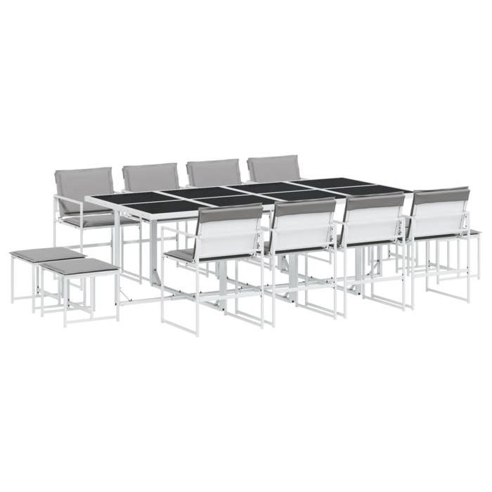 VidaXL Ensemble à manger de jardin avec coussins 13pcs blanc textilène, ensemble à manger d'extérieur, meuble à manger de 3295100