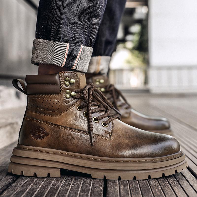 Fashion Genuine Leather Man Walking Boots Men's Shoes All-match Thick Bottom Warm Winter Basic Boots New Outdoor Mens Motocross Boots