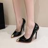 Fashion New Rivet Patent Leather Shallow Mouth High Heels Stiletto Women's Sexy Pointed Toe Large Size Single Shoes