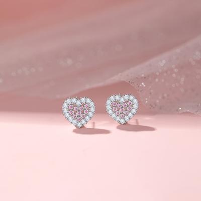 Roze Liefde Oorknopjes Dames Licht Luxe Niche Ins Holle Roze Zirkonium Hart Oorbellen