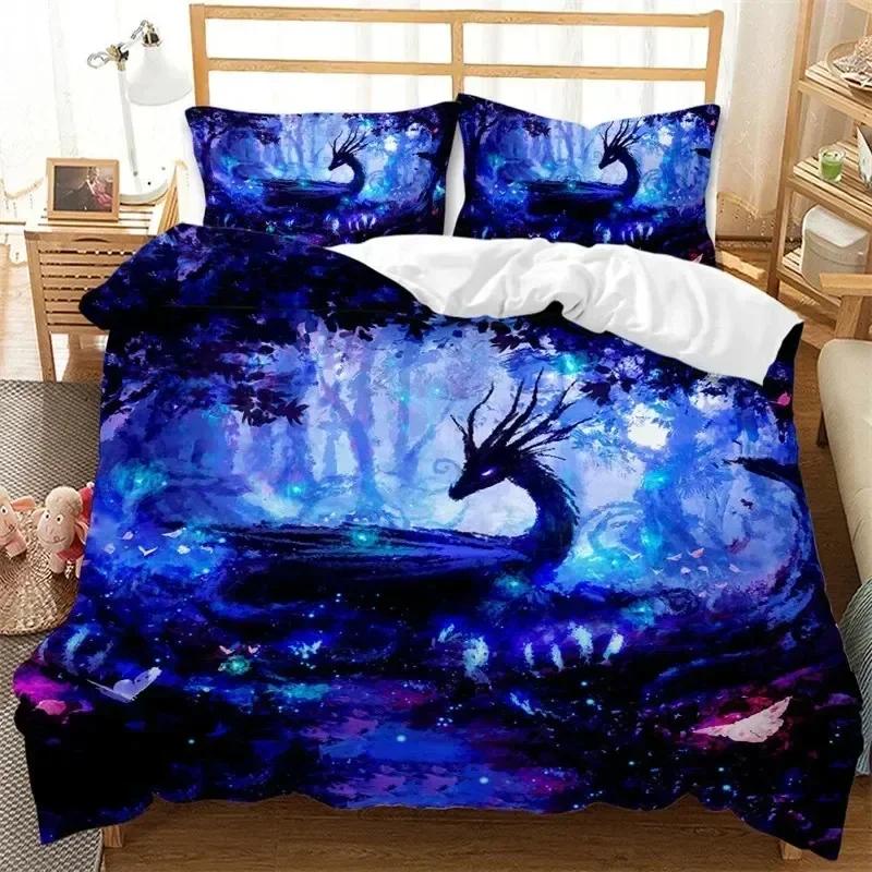 

Flying Dragon Duvet Cover Microfiber Ancient Wild Animal Bedding Set Gothic Theme Monster Comforter Cover For Kids Boys Teen 135x200cm