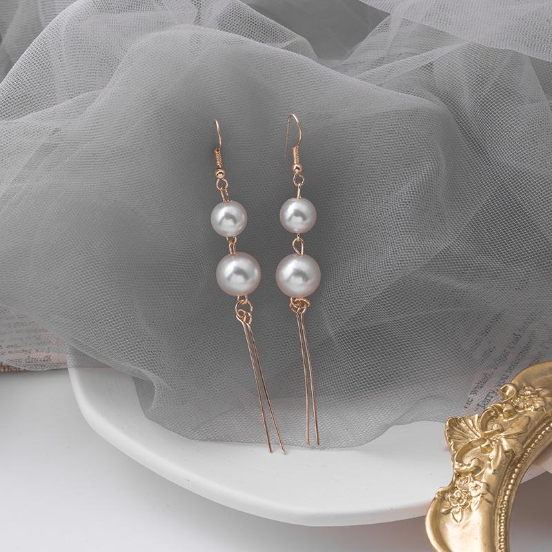 Dongdaemun New Internet Celebrity Pearl Long Fringed Earrings Ins Round Commuter Size Pearl Earrings