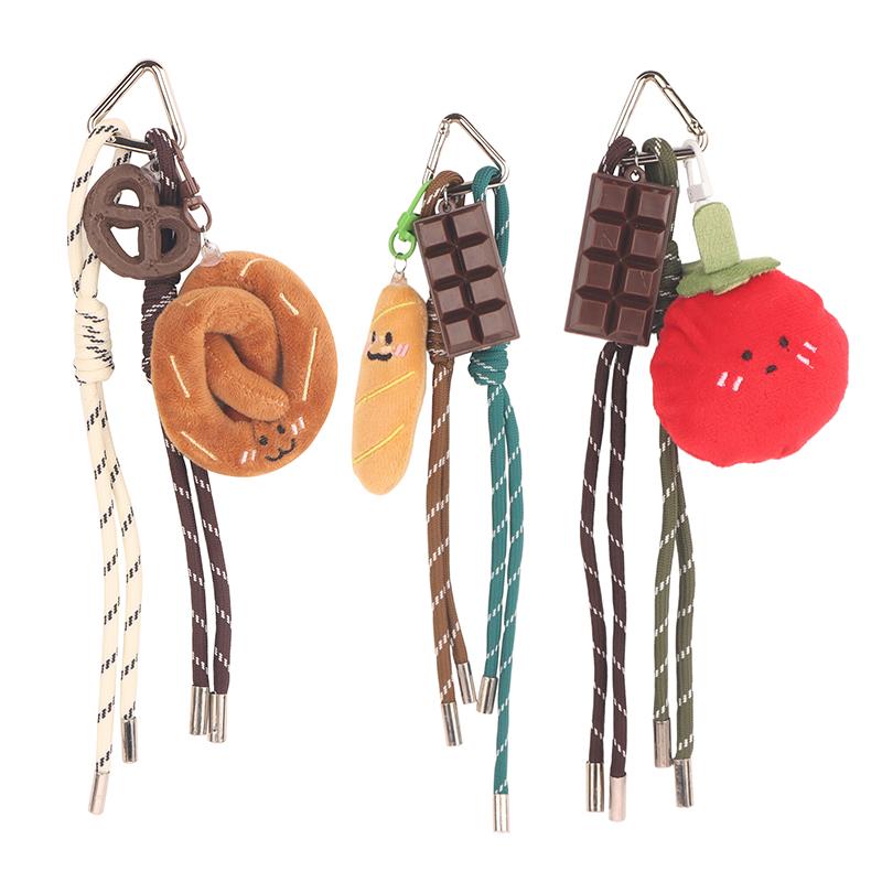 Fun Cartoon Bread Plush Keychain Y2K Trendy Braided Rope Lanyard Keyring Car Key Holder Bag Pendant Backpack Hanging Decoration