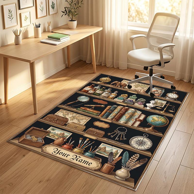 Vintage Compass Theme Soft Crystal Velvet Rug Custom Name & Text Print Non Slip Floor Rug for Bedroom Living Room