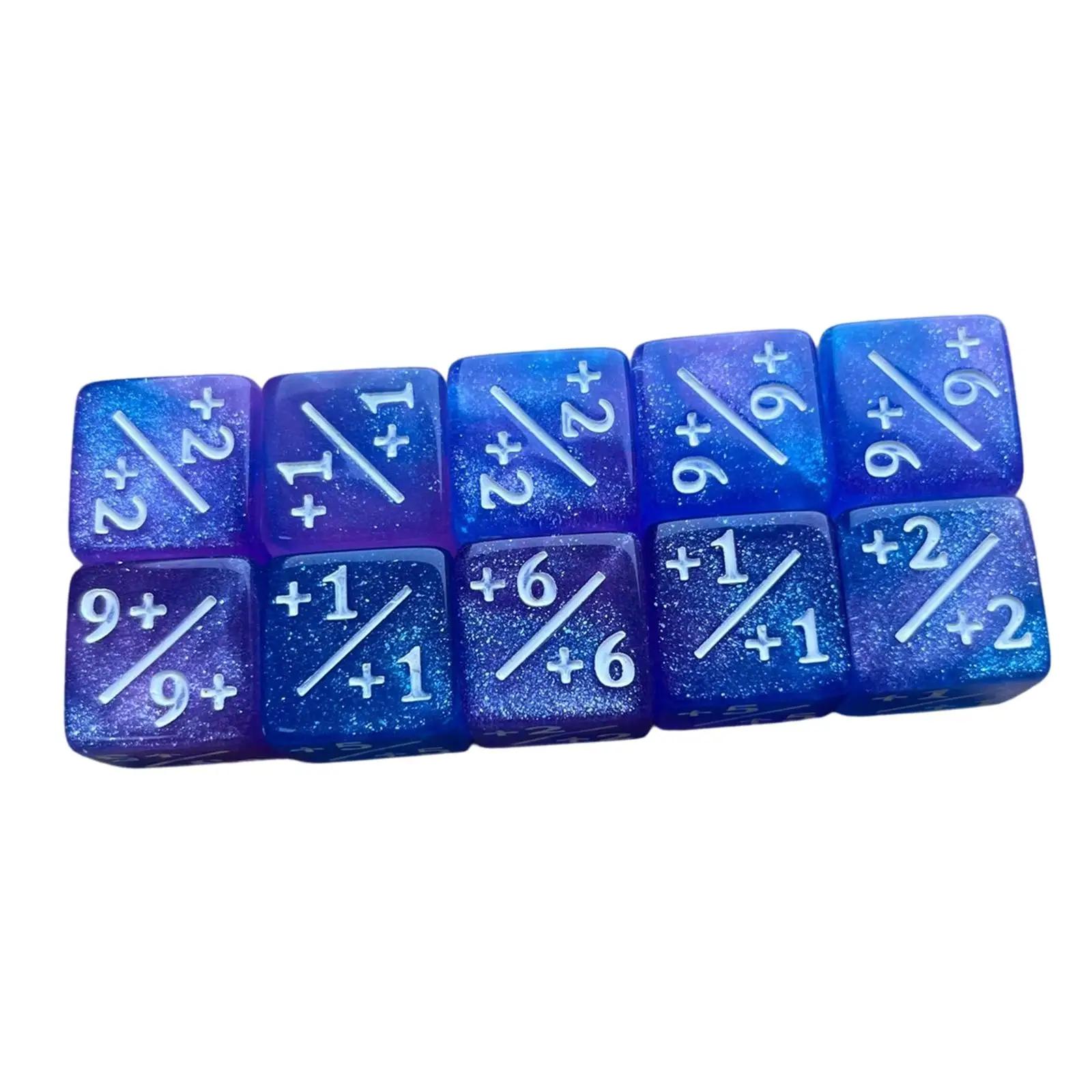 

10 игральных костей с шестью гранями и символами, реквизит для настольной игры, стандартные игральные кости, квадратные игральные кости, игральные кости для сложения и вычитания, обучающий аксессуар для математики