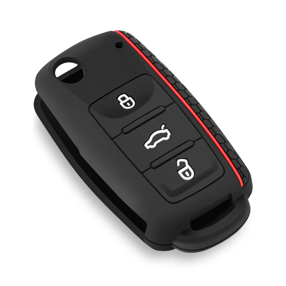 Silicone Car Key Case For Vw Polo Bora Beetle Tiguan Passat Golf Jetta Eos For Volkswagen Skoda Fabia Octavia Fob Shell Cover